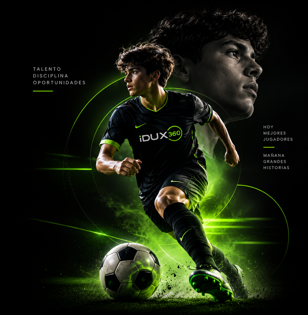Jugador juvenil de idux360 conduciendo el balon